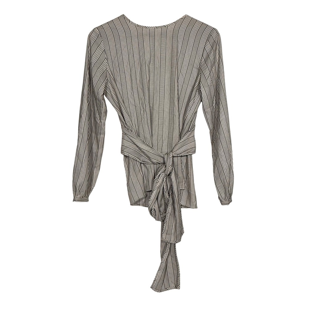 Ann Taylor Black White‎ Striped Tie Back Blouse Size SP Petite Long Sleeve Top
